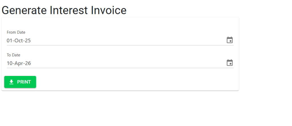 Generate Interest Invoice Screen