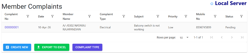 Member Complaints Index Page