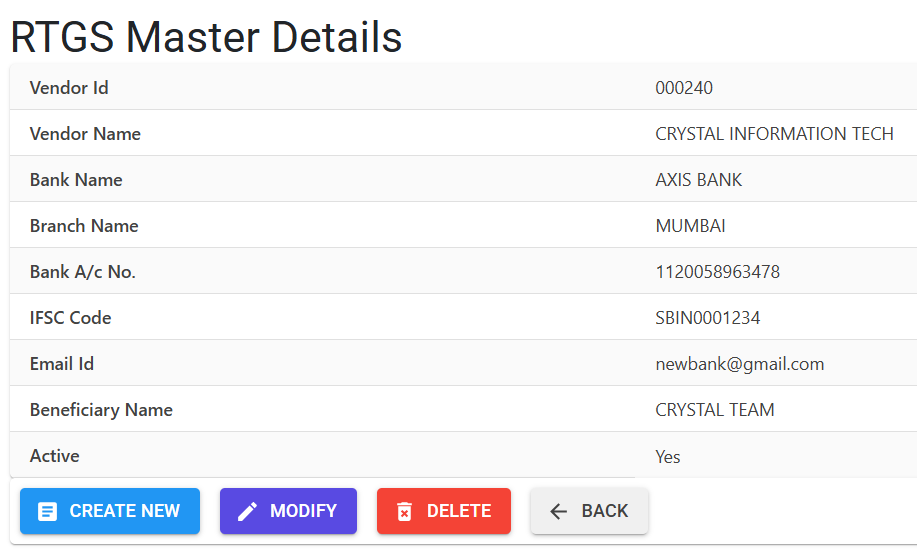 RTGS Details Screen