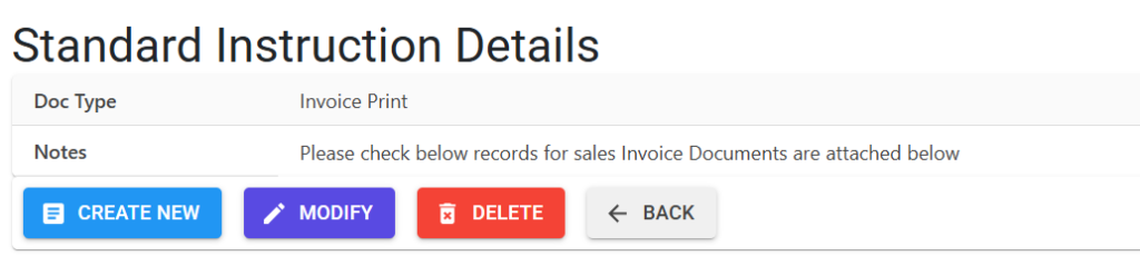 Standard Instruction Details Screen