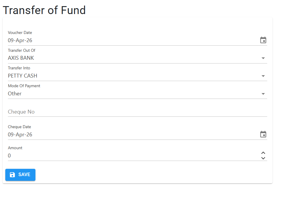 Transfer Fund Entry Screen