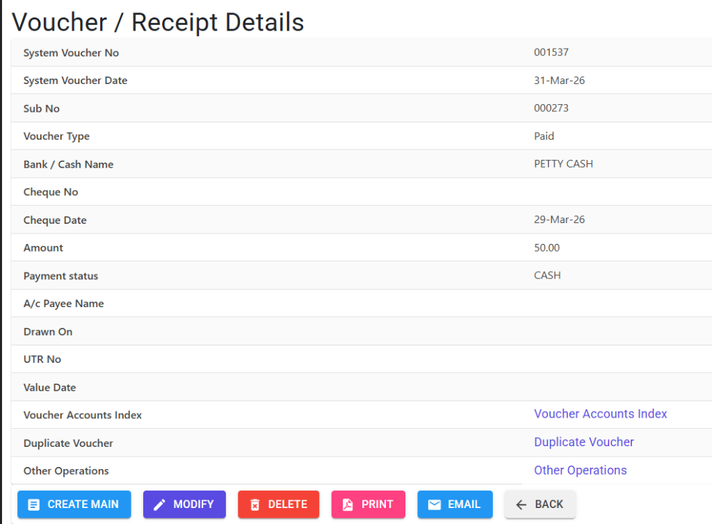 Voucher Details Screen
