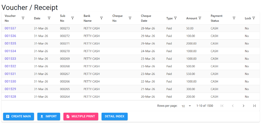 Voucher Index Page